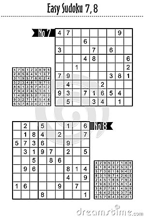 Easy level sudoku puzzles 7, 8 Vector Illustration