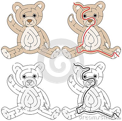 Easy teddy bear maze Vector Illustration