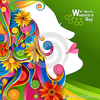 Beautiful Woman with flower for Happy International Women`s Day greetings Background Vector Illustration