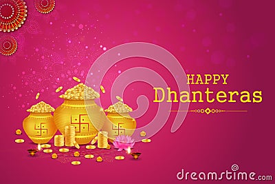 Decorated Diwali holiday background for Happy Dhanteras Vector Illustration