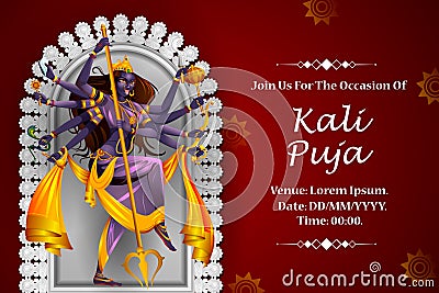vector illustration of Goddess Kali puja celebration during Diwali festival of India Cartoon Illustration
