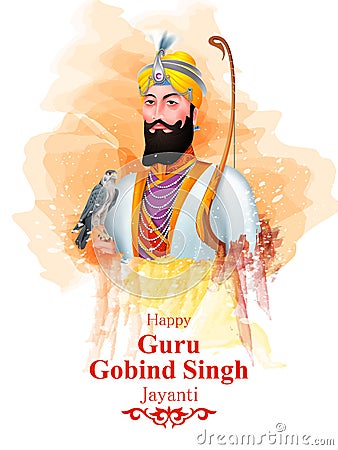 Happy Guru Gobind Singh Jayanti religious festival celebration of Sikh in Punjab India Vector Illustration
