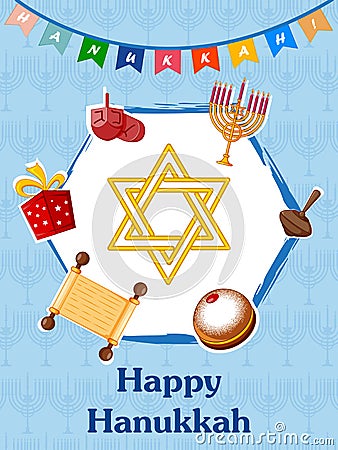 Happy Hanukkah for Israel Festival of Lights celebration Vector Illustration