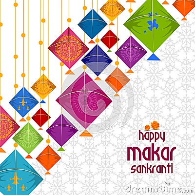 Happy Makar Sankranti background with colorful kite Vector Illustration