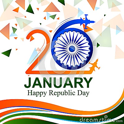 Happy Republic Day of India tricolor background for 26 January Vector Illustration