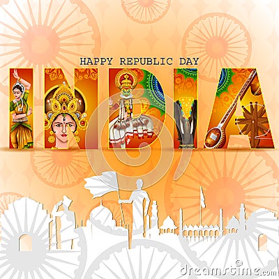 Happy Republic Day of India tricolor background for 26 January Vector Illustration