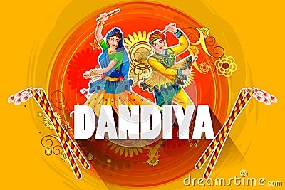 Indian people dancing Garba dance for Dandiya Disco Night event on Navratri Dussehra festival of India Vector Illustration