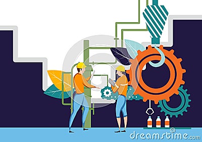 Industrial plant and manufacturing business production or maintenance concept Vector Illustration