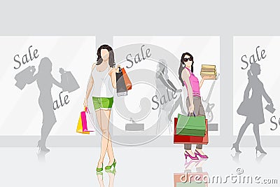 Lady shopping in store Vector Illustration