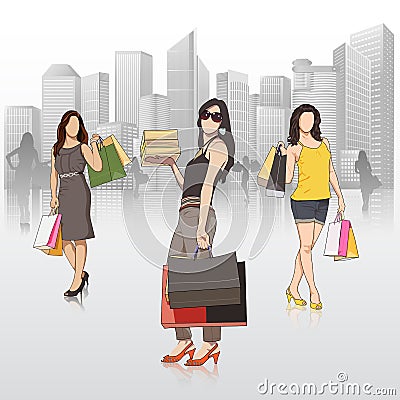 Lady shopping in store Vector Illustration