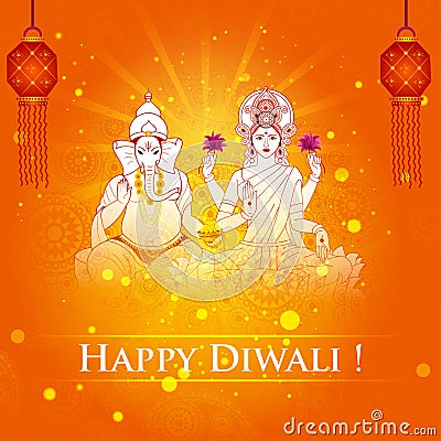 Lakshmi and Ganesha for Happy Diwali Vector Illustration