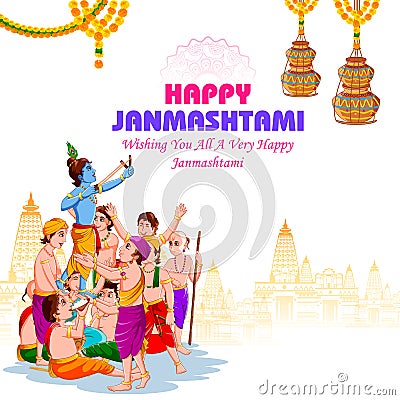 Happy Krishna Janmashtami festival Background of India Vector Illustration