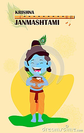 Happy Krishna Janmashtami festival Background of India Cartoon Illustration