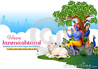 Happy Krishna Janmashtami festival Background of India Vector Illustration