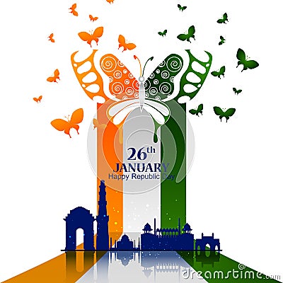 Monument and Landmark of India on Indian Republic Day celebration background Vector Illustration