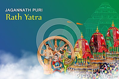 illustration of Rath Yatra Lord Jagannath festival Holiday background celebrated in Odisha, India Vector Illustration