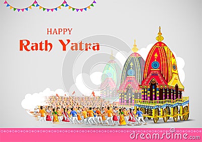 Rath Yatra Lord Jagannath festival Holiday background celebrated in Odisha, India Vector Illustration