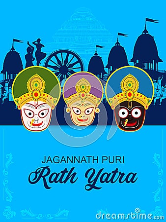 Rath Yatra Lord Jagannath festival Holiday background celebrated in Odisha, India Vector Illustration