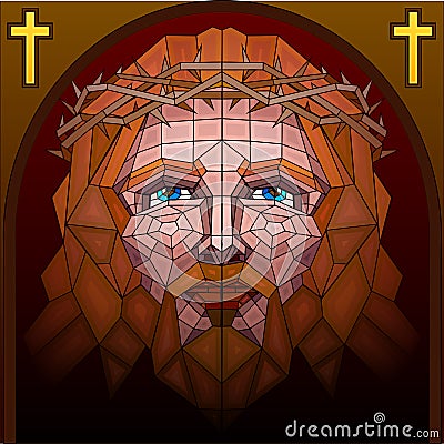 Stained Glass Painting of Jesus Christ Vector Illustration