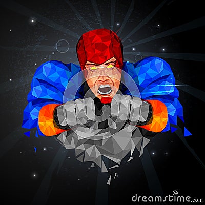 Superhero in abstract low poly polygon style Vector Illustration