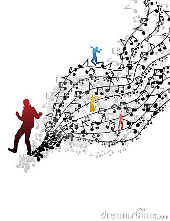 Easy to edit vector illustration of wavy musical notes with dancer Cartoon Illustration