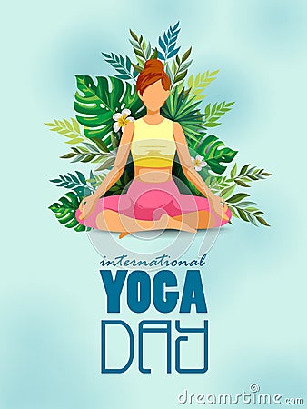 illustration of women doing asana exercise for International Yoga Day celebration on 21 June Vector Illustration
