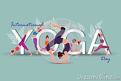 illustration of women doing asana exercise for International Yoga Day celebration on 21 June Vector Illustration