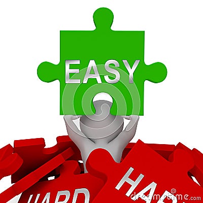 Easy Vs Hard Jigsaw Portrays Choice Of Simple Or Difficult Way - 3d Illustration Stock Photo