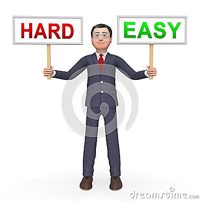 Easy Vs Hard Signs Portray Choice Of Simple Or Difficult Way - 3d Illustration Stock Photo