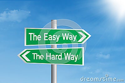 Easy vs hard way road sign Stock Photo