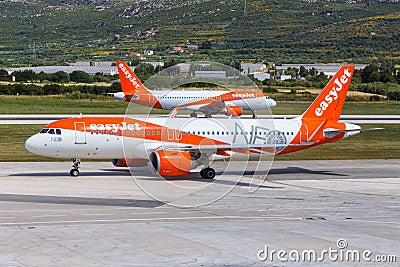 EasyJet Airbus airplanes at Split Airport in Croatia Editorial Stock Photo