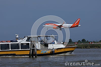 EasyJet Airbus landing in Venice Marco Polo Airport VCE Editorial Stock Photo