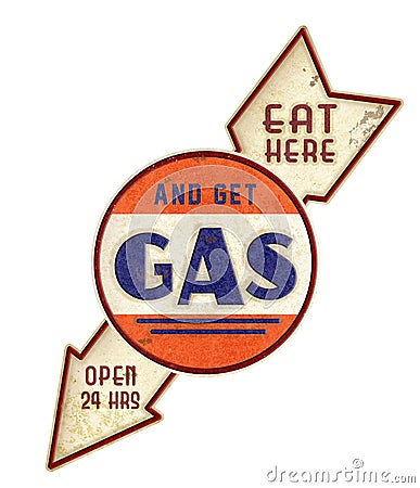 Eat Here Get Gas Vintage Sign Stock Photo
