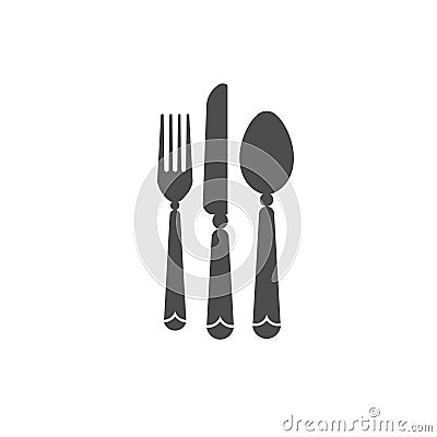 Eat logo with spoon knife and fork black icon Vector Illustration