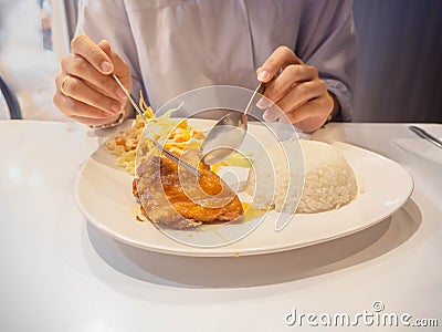 Eat lunch With fried chicken fish sauce menu Stock Photo