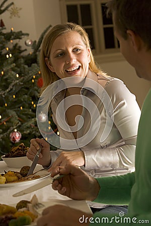 Eating Christmas Roast Stock Photo