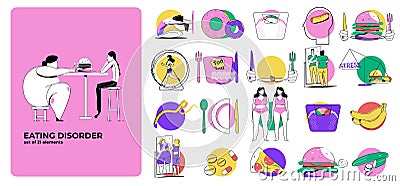 Eating Disorder Flat Icons Vector Illustration