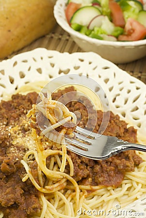 Eating Italian Spaghetti Stock Photo