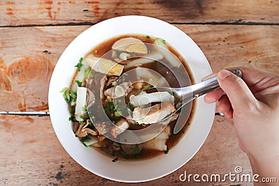 Eating noodle, Chinese noodle or pork noodle Stock Photo
