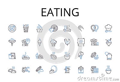 Eating line icons collection. Drinking, Feasting, Devouring, Noshing, Munching, Chomping, Grazing vector and linear Vector Illustration