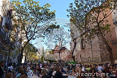 Eating Paella, traditional Valencian food Editorial Stock Photo