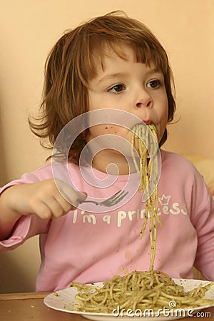 Eating pasta Stock Photo