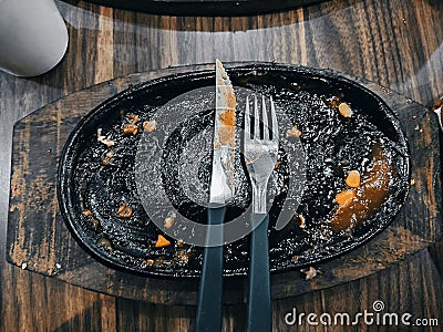 After eating steak, empty plate , yummy food , delicious food Stock Photo