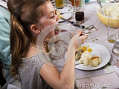 Eating Thanksgiving Dinner Turkey Stock Photo