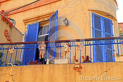 Eautiful house with funny figures Beit Tamar, Tel Aviv, Israel. Editorial Stock Photo