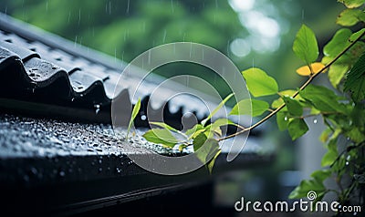 eaves of house in rainy day Stock Photo