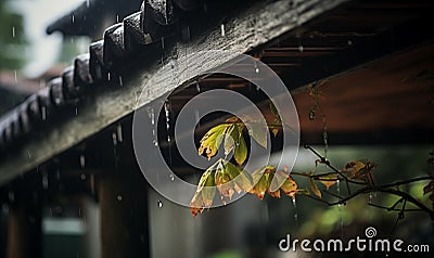 eaves of house in rainy day Stock Photo