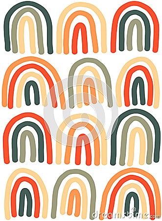 Hand Drawn Rainbow Illustration in Bright Sunset Pastel Colors Seamless Pattern Vector Illustration