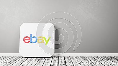 Ebay App Icon on Wooden Floor Against Wall Editorial Stock Photo