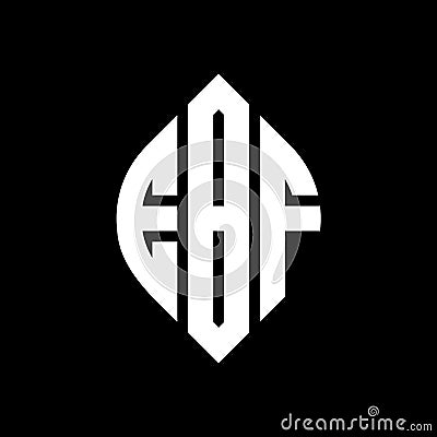 EBF circle letter logo design with circle and ellipse shape. EBF ellipse letters with typographic style. The three initials form a Vector Illustration